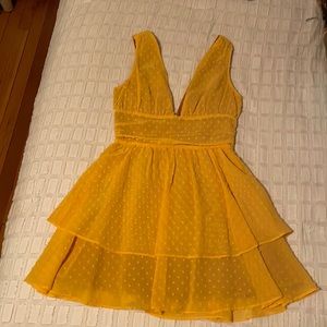 Majorelle XS Yellow V-Cut Mini Dress